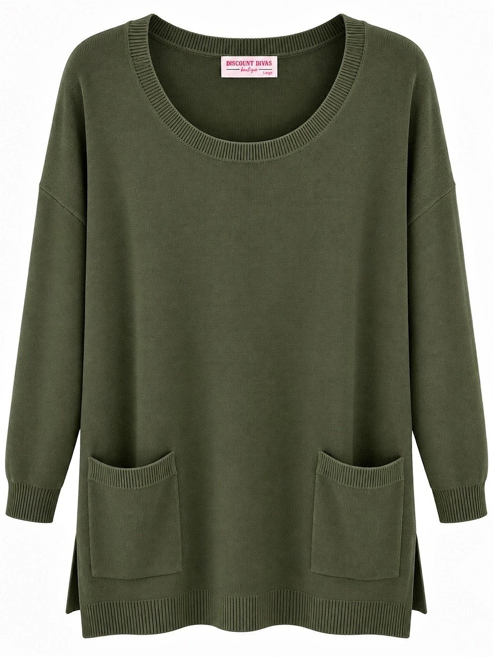 Discount Divas Olive Green Pocket Sweater Size Large